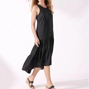 🌴☀️ TOMMY BAHAMA Lena ~ Linen Gauze Midi Hi-Lo Sundress ~ Black ~ Large